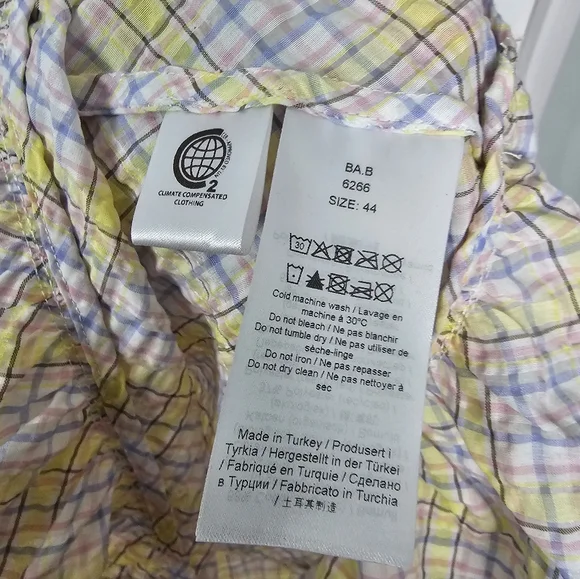 Ganni Searsucker Multi Color SmockedDress Check Plaid Size 44 US 12